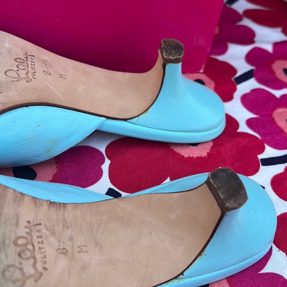 Lilly Pulitzer Baby Blue Nappa Kitten Heel Sandals Made in Italy - Picture 6 of 16